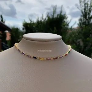 Colar riviera de pedra baguete - banhado a ouro 18k