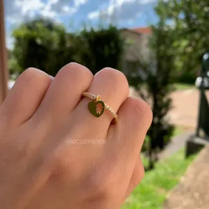 Anel cravejado com coração e 1 menina - banhado a prata 925