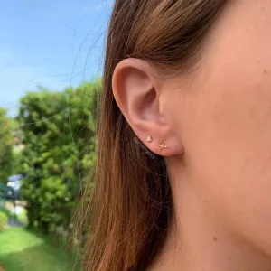Brinco tesoura com 1 pedra no meio - banhado a ouro 18k