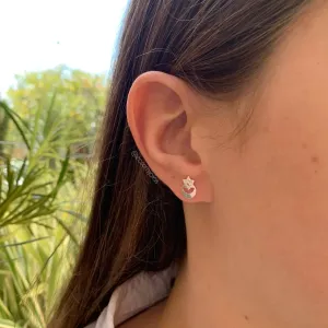 Brinco estrela com  lua - coleção lunar - banhado a prata 925