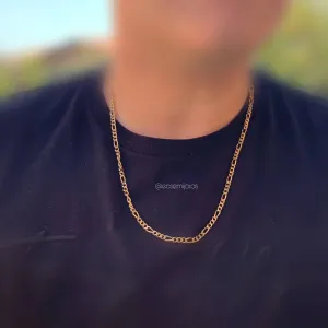Corrente masculina fígaro 3x1 4mm 60 cm - banhado a ouro 18k