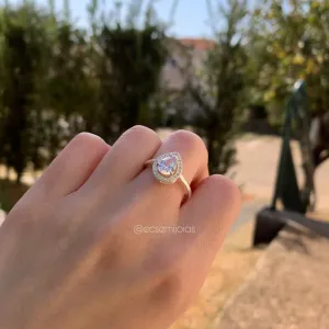 Anel de pedra gota 6x8  mm - banhado a prata 925