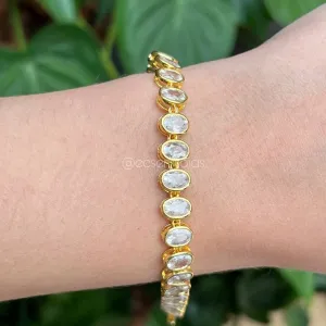 Pulseira 100% com zircônias ovais - 17 cm - banhado a ouro 18k