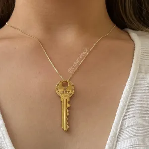 Colar com chave lisa - 45cm - Banhado a ouro 18k