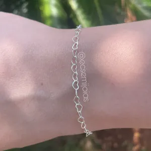 Pulseira elos 100% de corações 4x5mm - 17cm - banhado a prata 925