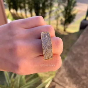 Anel retangulo comprido cravejado - banhado a ouro 18k