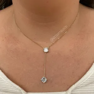 Colar gravata com 2 zircônias 7mm - 40cm - banhado a ouro 18k