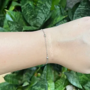 Pulseira de bolinhas 3mm - 18cm - banhado a ródio branco