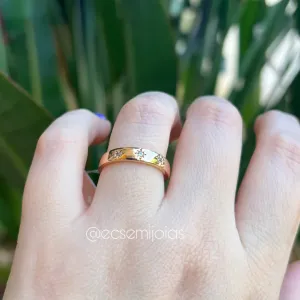 Anel com 3 estrelinhas com zircônias - banhado a ouro 18k