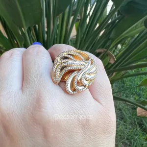 Anel com ondas cravejado nas pontas - banhado a ouro 18k