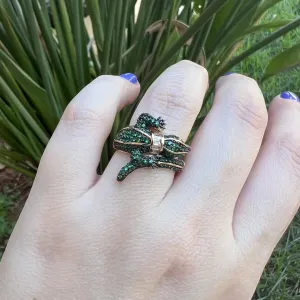 Anel de jacaré (crocodilo) cravejado - banhado a ouro 18k