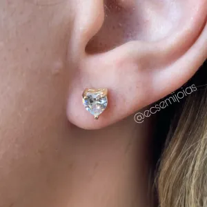 Brinco de zircônia coração 6mm - M - banhado a ouro 18k