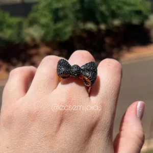 Anel de laço cravejado - banhado a ouro 18k