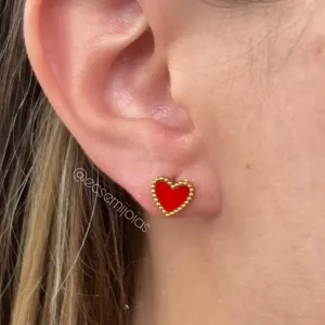 Brinco coração menor - 9mm - aço dourado