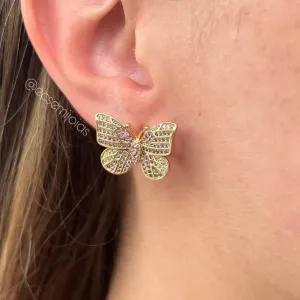 Brinco de borboleta cravejada - banhado a ouro 18k