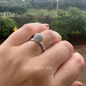 Anel bola 9mm cravejada - banhado a ródio branco