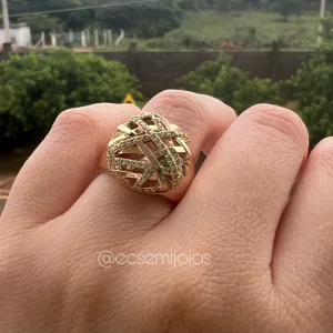 Anel redondo trançado cravejado vazado - banhado a ouro 18k