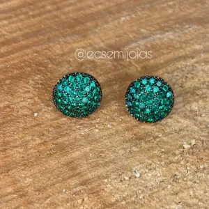 Brinco redondo/meia bola cravejada 11mm - banhado a ouro 18k