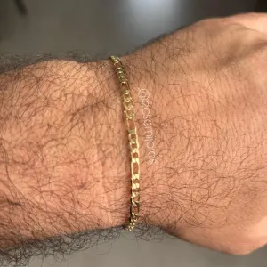 Pulseira masculina 3x1 de 3mm - 20cm - banhado a ouro 18k