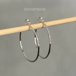 Argola lisa tubolar - 1x30mm - banhado a ródio branco