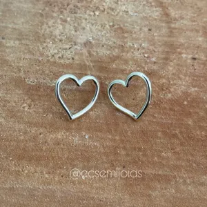 Brinco de coração liso vazado - 14mm - banhado a ouro 18k