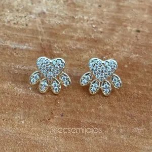 Brinco de pata de cachorro cravejado - 13mm - banhado a ouro 18k