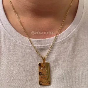 Corrente elo português 3mm com placa PAI NÃO É CARGO - 60cm - banho ouro 18k