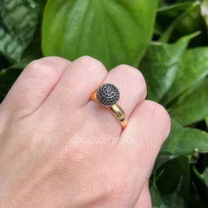 Anel bola cravejada - 10mm - banhado a ouro 18k