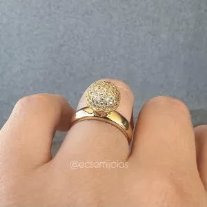 Anel bola cravejada - 10mm - banhado a ouro 18k