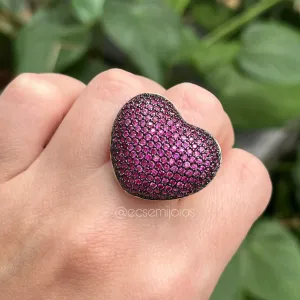 Anel coração grande cravejado - banhado a ouro 18k