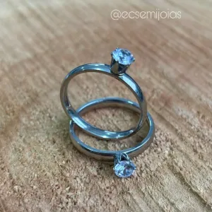Anel solitário 5mm com 6 garras e aro liso - aço