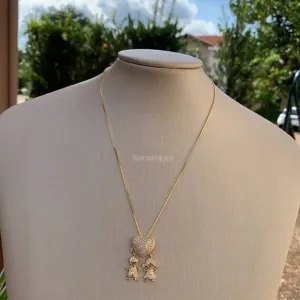 Colar de coração cravejado com casal pendurados cravejados  - banhado a ouro 18k