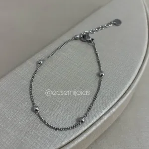 Pulseira veneziana com bolinhas lisas - 17cm + extensor - aço