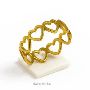 Anel de elos de corações vazados lisos - aço dourado