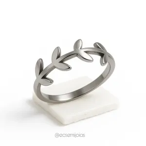 Anel de ramos de folhas liso - aço inoxidável