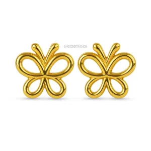 Brinco de borboleta lisa vazada - 12mm - aço dourado