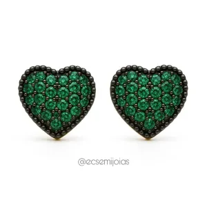 Brinco de coração 12mm cravejado - banhado a ouro 18k