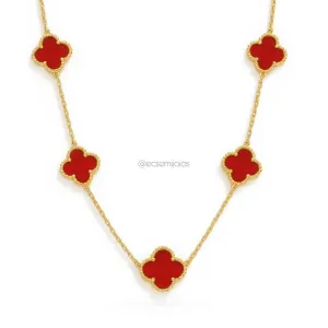 Colar com 5 trevos de 13mm - 45cm + extensor - aço dourado