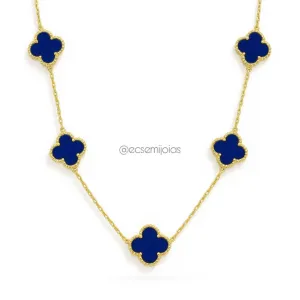 Colar com 5 trevos de 13mm - 45cm + extensor - aço dourado