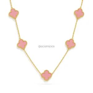 Colar com 5 trevos de 13mm - 45cm + extensor - aço dourado