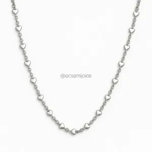Colar com corações lisos - 45cm - aço inoxidável
