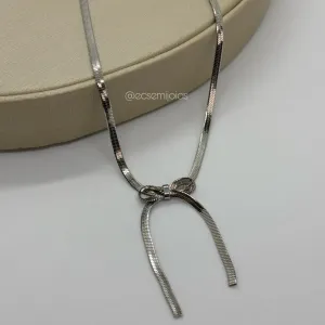 Colar de fita de 3mm com laço de fita - 40cm + extensor - aço