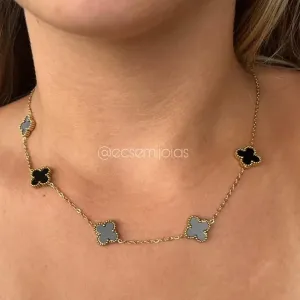 Colar com 5 trevos de 13mm - 45cm + extensor - aço dourado