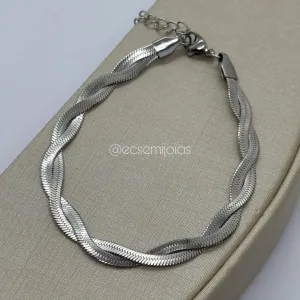 Pulseira trançada dupla de fita 3mm - 18cm + extensor - aço