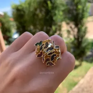 Anel borboletas cravejadas - banhado a ouro 18k