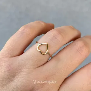 Anel com coração 10mm liso vazado - banhado a ouro 18k
