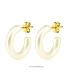 Argola com aro de pérola - 20mm - banhado a ouro 18k