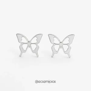 Brinco de borboleta vazada lisa - 8mm diâmetro - aço inoxidável