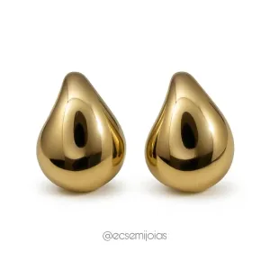 Brinco de gota lisa polida EG - 20x29mm - banhado a ouro 18k
