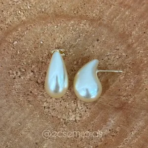 Brinco de pérola de gota (M) - 9x18mm - banhado a ouro 18k